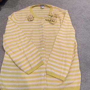 J Crew Cashmere striped Cardigan with floral appliqué